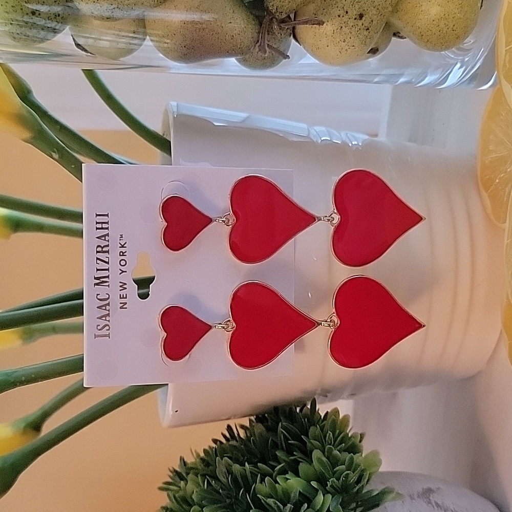 Isaac Mizrahi Red Heart Dangle Earrings